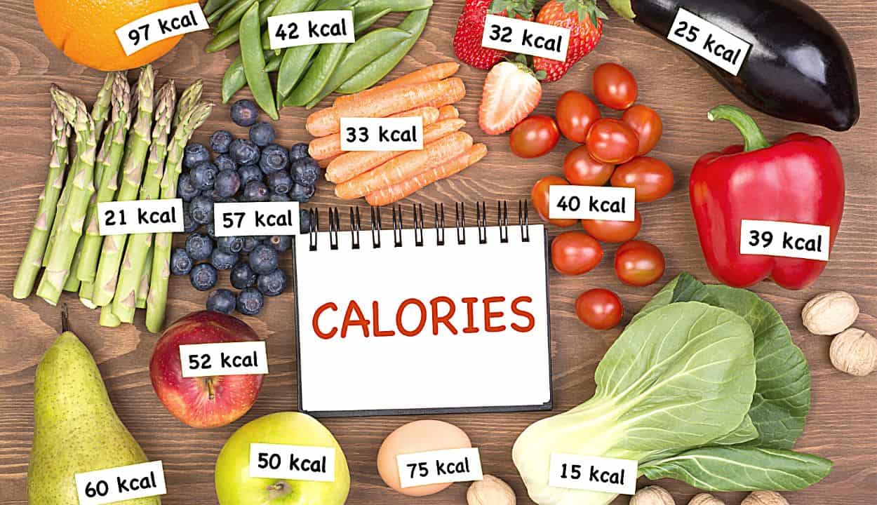assorted foods with their calorie count