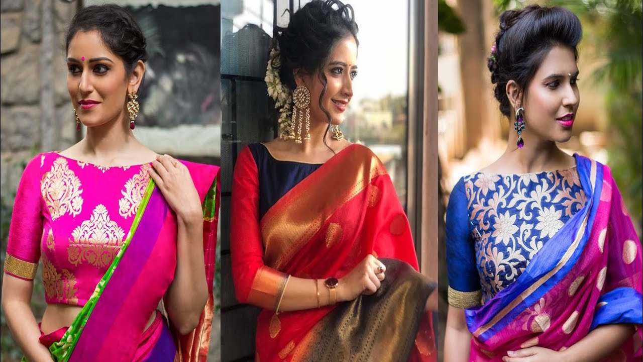 Boat Neck Blouse Designs for Silk Sarees