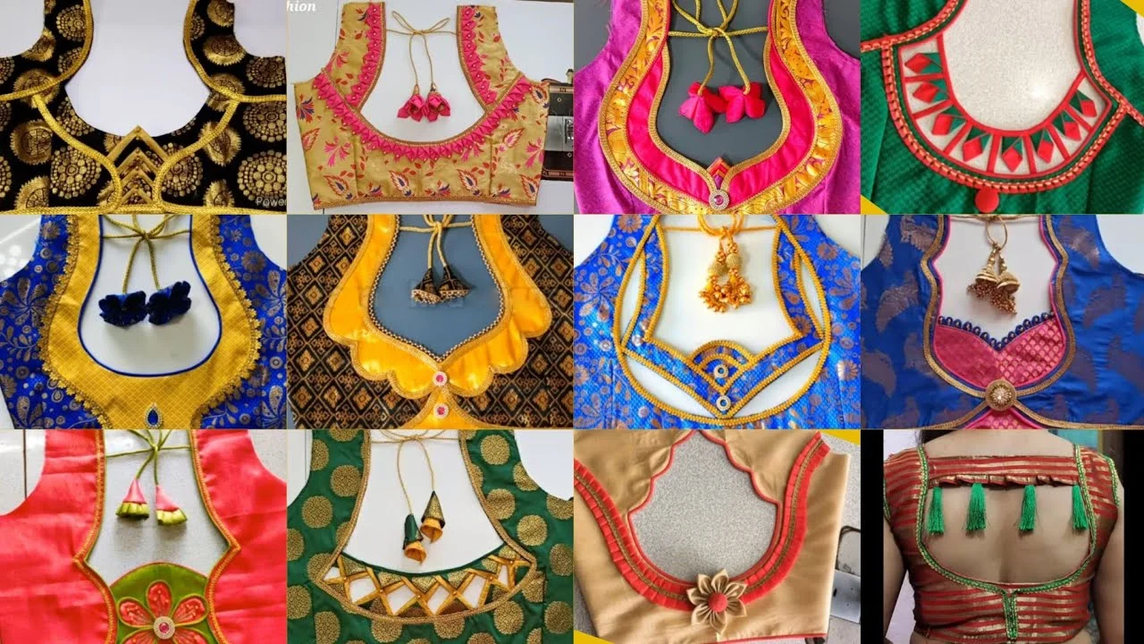 Simple Patchwork Blouse Designs for Silk Sarees