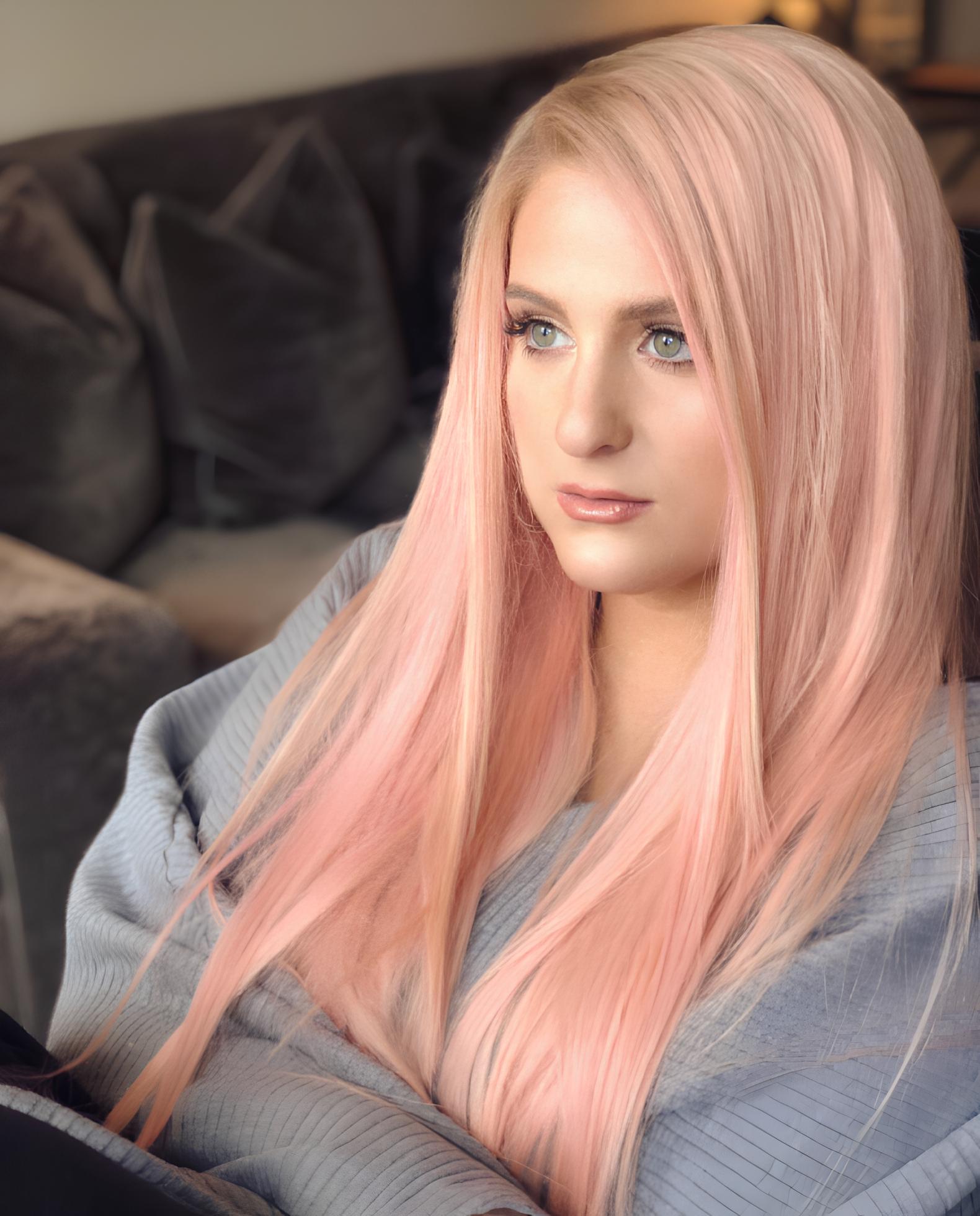 Pastel Pink Hair color With Green Eyes